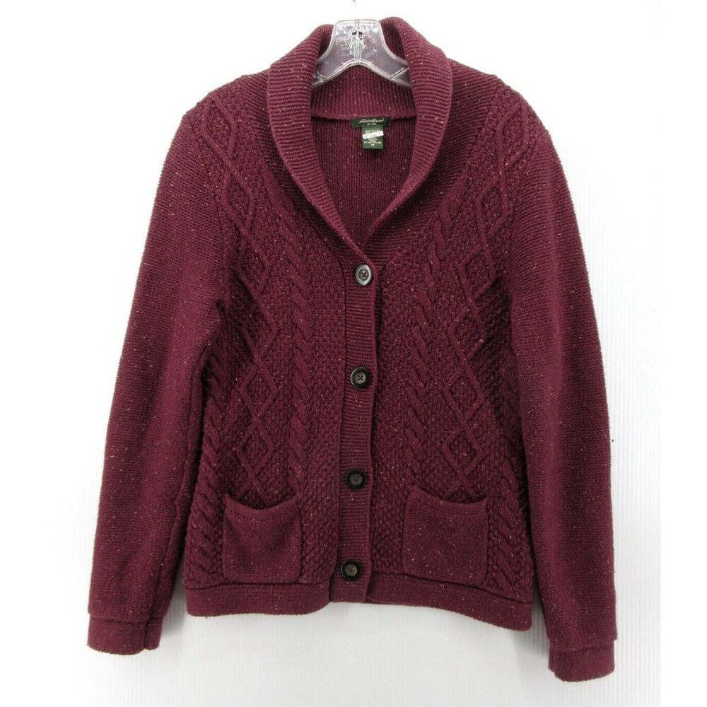 Eddie Bauer Sweater Medium Angora Rabbit Cardigan Fisherman Shawl